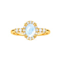 Anillo de Matrimonio para Dama Oro 10k Piedra Ovalada Azul con Halo de Circonias