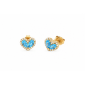 9x12mm Aretes de Dama Oro 14k Corazón de Topacios Azules con Halo de Diamantes Naturales