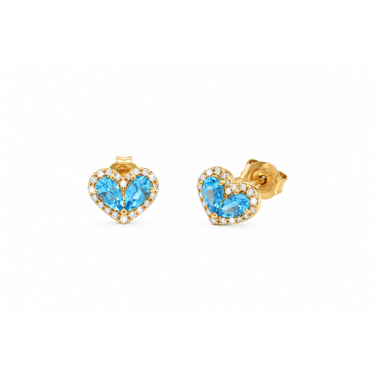 9x12mm Aretes de Dama Oro 14k Corazón de Topacios Azules con Halo de Diamantes Naturales