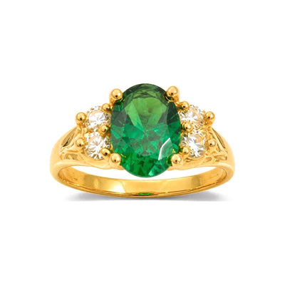 Anillo de Dama Oro 10k Solitario Esmeralda con Racimos