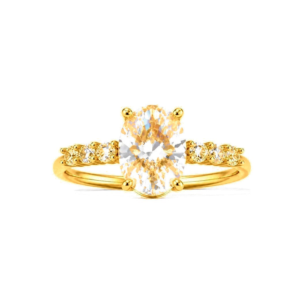 Anillo de Dama Oro 10k Solitario Ovalado con Circonios Laterales
