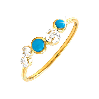 Anillo de Dama Oro 14k Banda Redondos con Turquesa y Diamantes Naturales