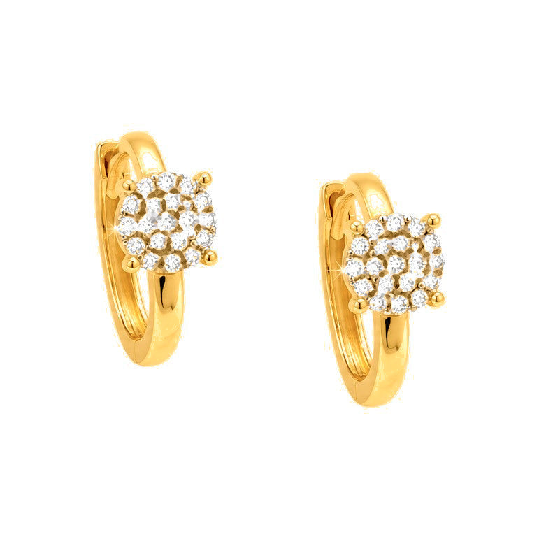 11mm Aretes de Dama Oro 14k Huggie con Racimo Redondo de Diamantes Naturales