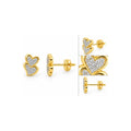 Aretes de Dama Oro 18k Doble Corazón Pavé de Circonios con Tornillo