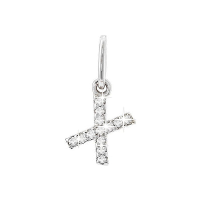 12mm Dije Oro Blanco 14k Inicial Pavé con Diamantes Naturales