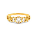 Anillo de Dama Oro 14k Tres Circonias con Detalles Florales