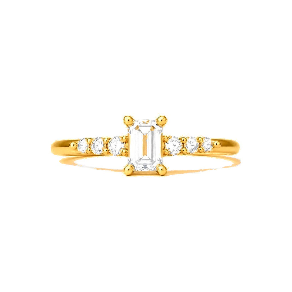 Anillo de Dama Oro 14k Esmeralda Blanca con Circonios