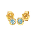 5mm Aretes de Dama Oro 14k Redondos con Topacio Azul