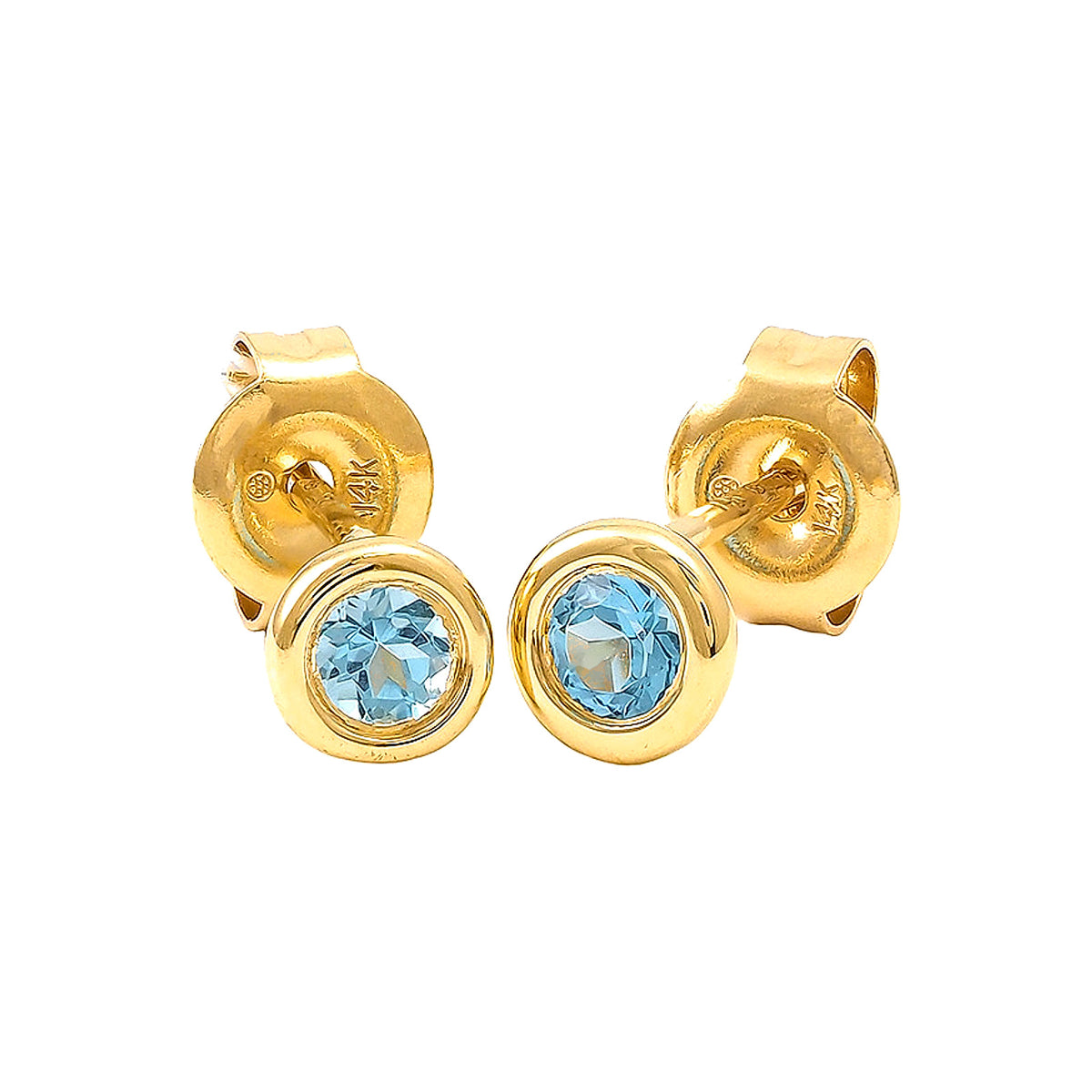 5mm Aretes de Dama Oro 14k Redondos con Topacio Azul