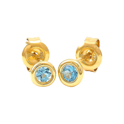5mm Aretes de Dama Oro 14k Redondos con Topacio Azul