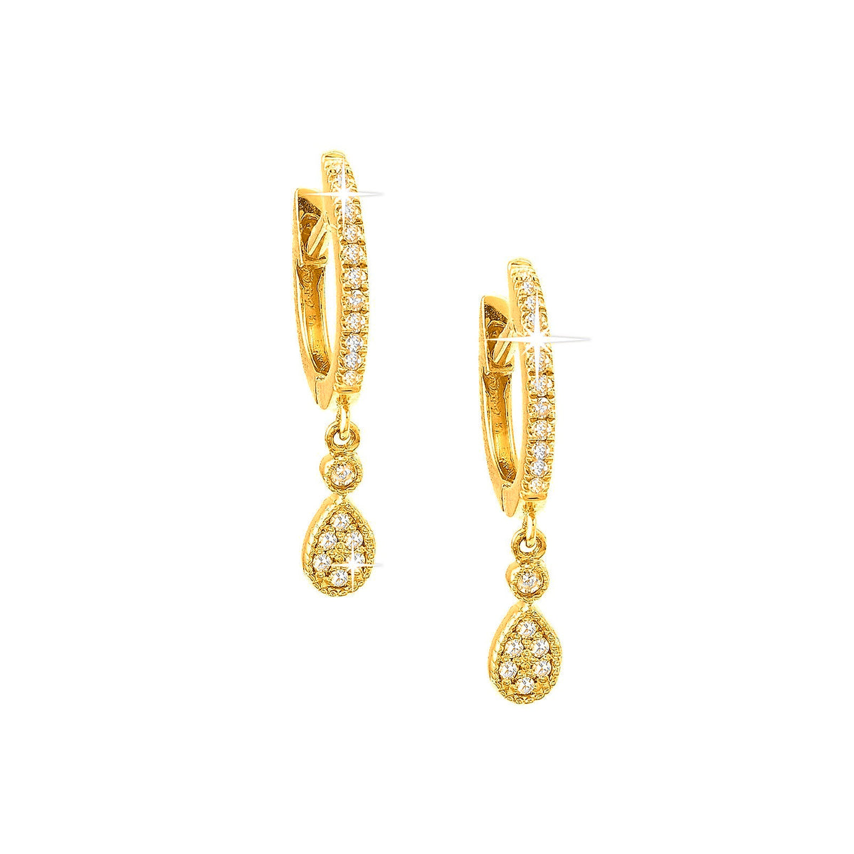Aretes de Dama Oro 14k Pavé con Diamantes Naturales