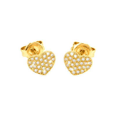 6x7mm Aretes de Dama Oro 14k Corazón con Pavé de Diamantes Naturales