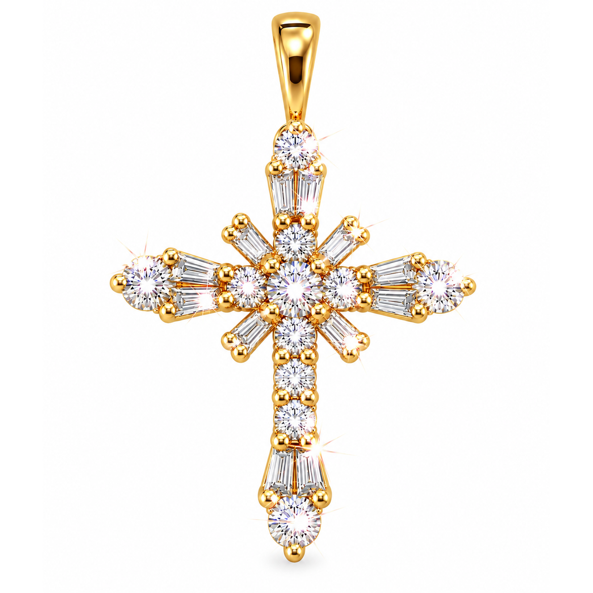 Dije Cruz Radiante Oro 14k con Diamantes Naturales