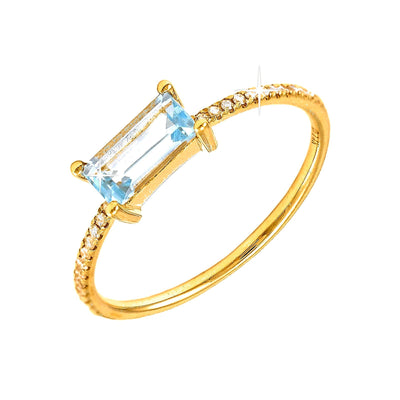 3.1x7.1mm Anillo de Dama Oro 14k Barra con Sky Blue Topaz y Diamantes Naturales