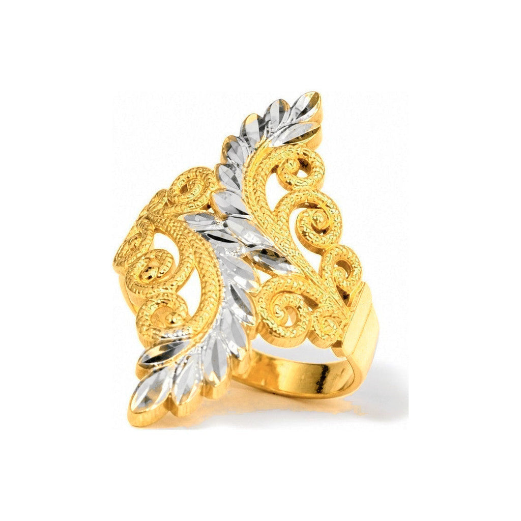 Anillo de Dama Oro 14k Barroco Dos Tonos con Hojas