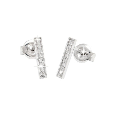 Aretes de Dama Oro Blanco 14k Barra Redondos con Diamantes Naturales