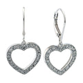 Aretes de Dama Plata 925 Colgantes Corazón Calado con Circonios