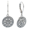 Aretes de Dama Plata 925 Colgantes Medallón Flor con Circonios