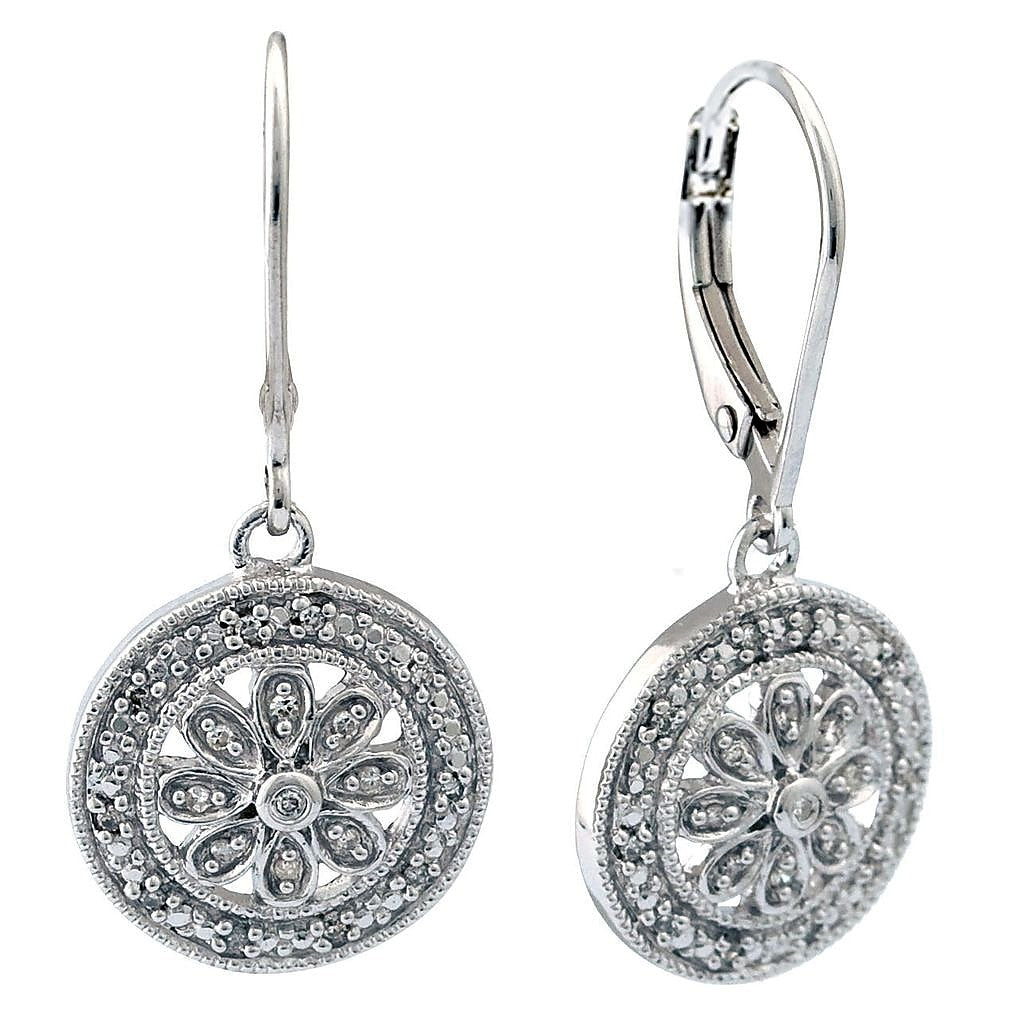 Aretes de Dama Plata 925 Colgantes Medallón Flor con Circonios