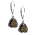Aretes de Dama Plata 925 Colgantes Cuarzo Ahumado Trillón con Halo