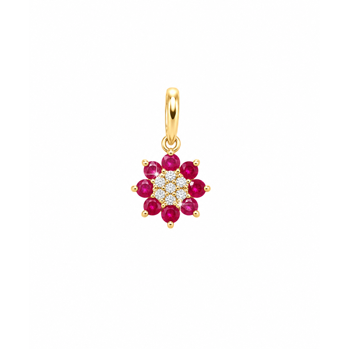 Dije Flor de Rubíes con Diamantes Naturales Oro 14k