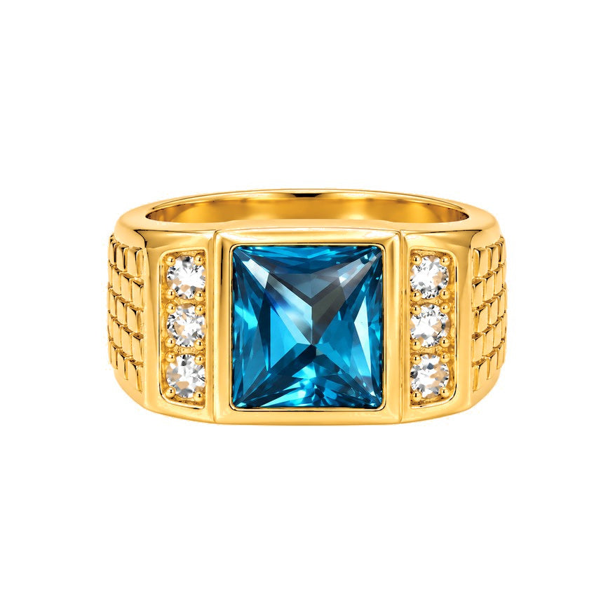 Anillo de Hombre Oro 10k Piedra Azul con Circonios