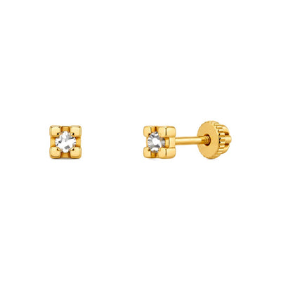 Aretes para Bebé Oro 14k Cuadrado con Circonio