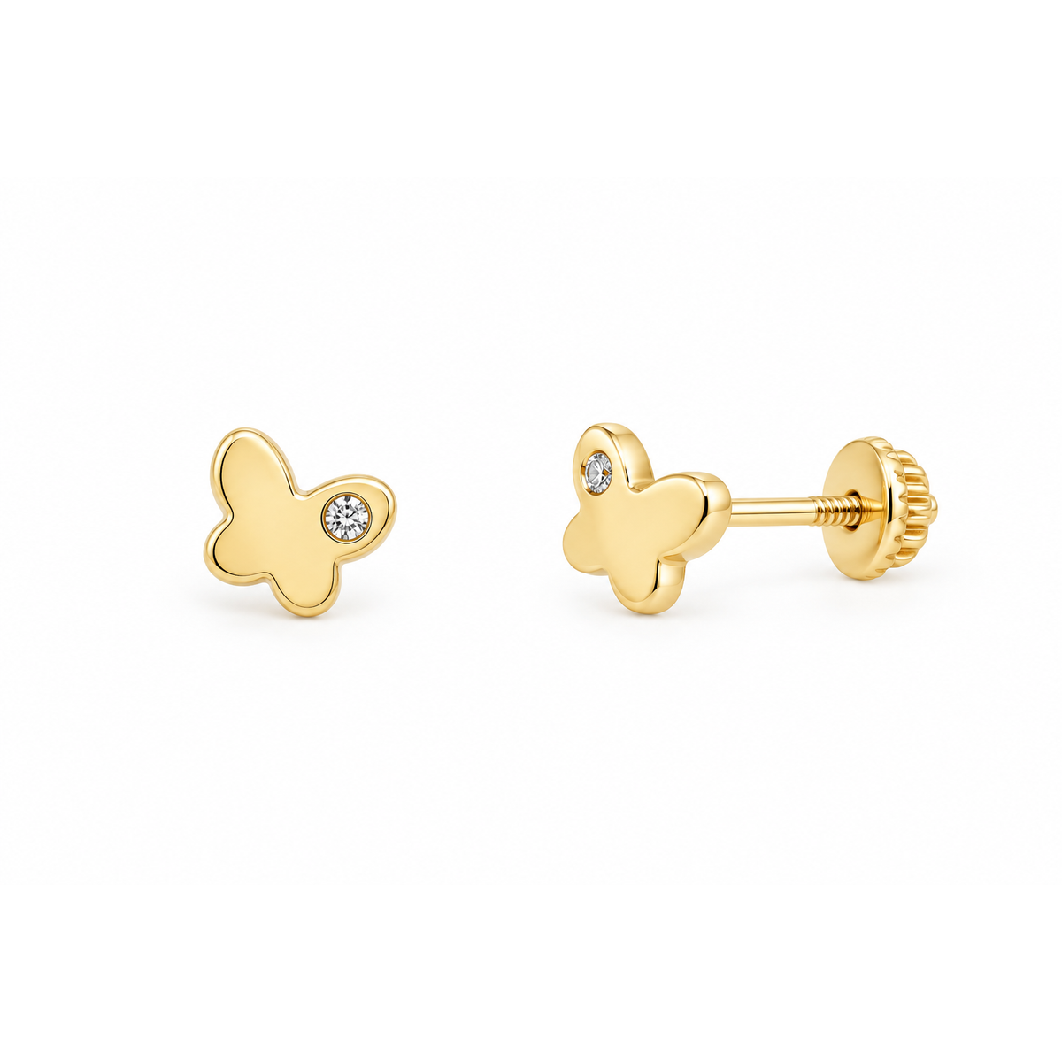 Aretes para Bebé Oro 14k Mariposa con Circonio