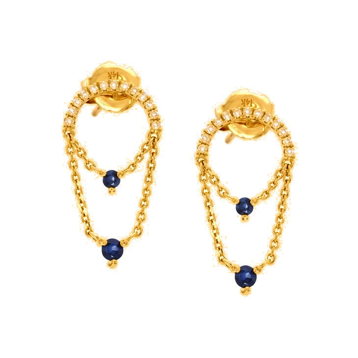 10x16mm Aretes de Dama Oro 14k Cadenas Colgantes con Zafiros y Diamantes Naturales