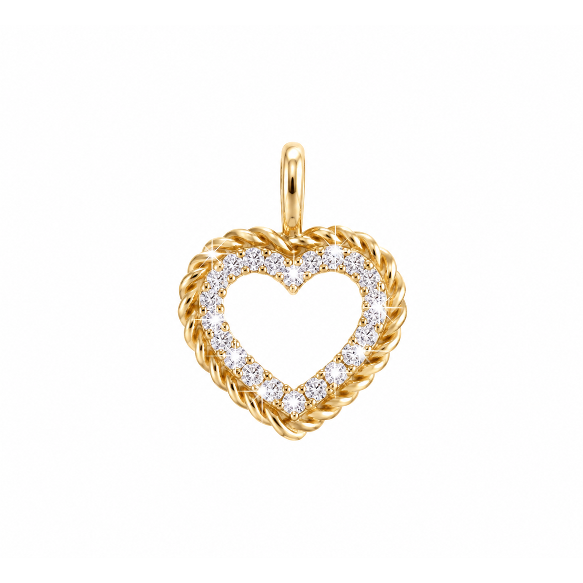 Dije Corazón Calado Borde de Soga con Diamantes Naturales Oro 14k