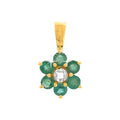 9.5mm Dije Oro 14k Flor con Esmeralda y Diamantes Naturales