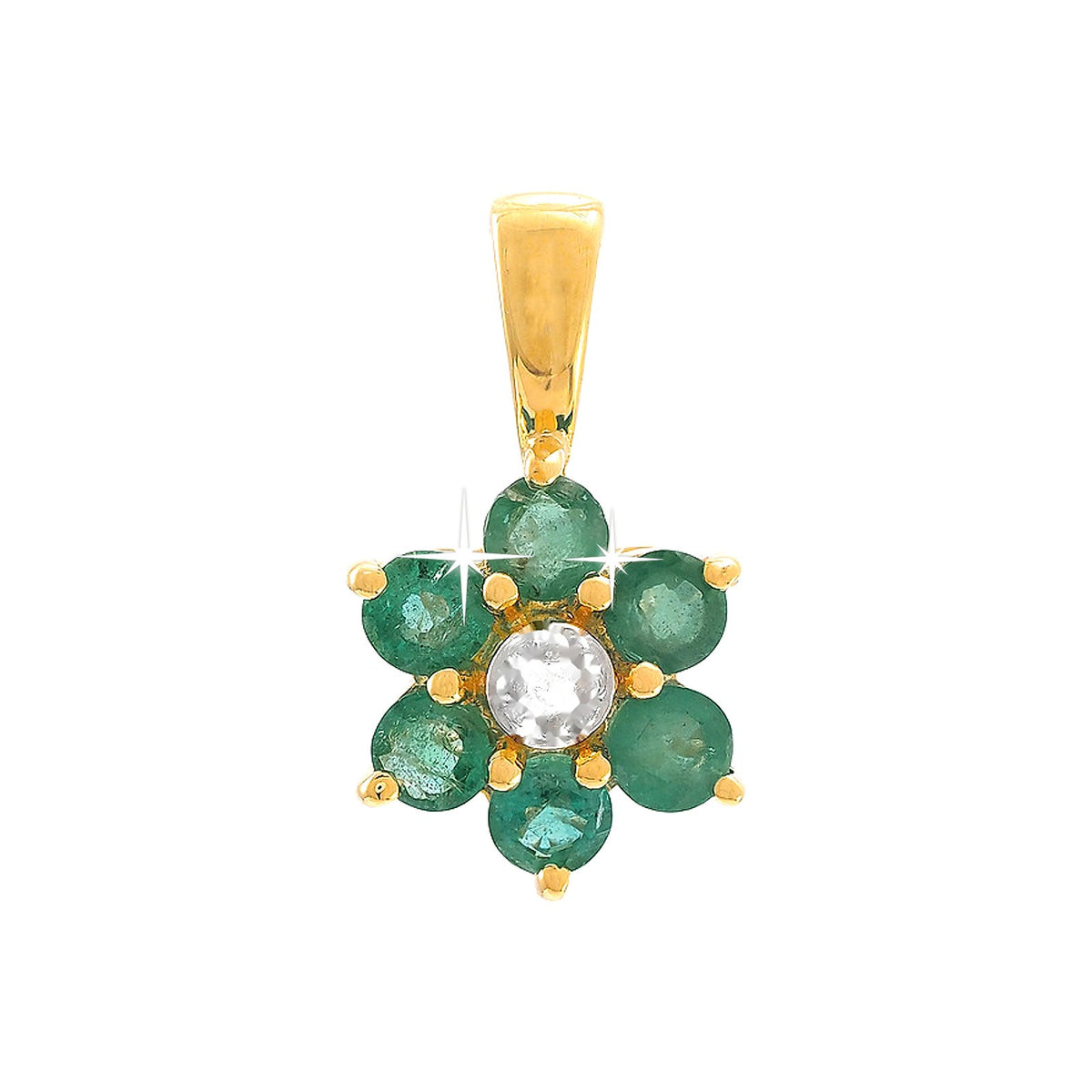9.5mm Dije Oro 14k Flor con Esmeralda y Diamantes Naturales