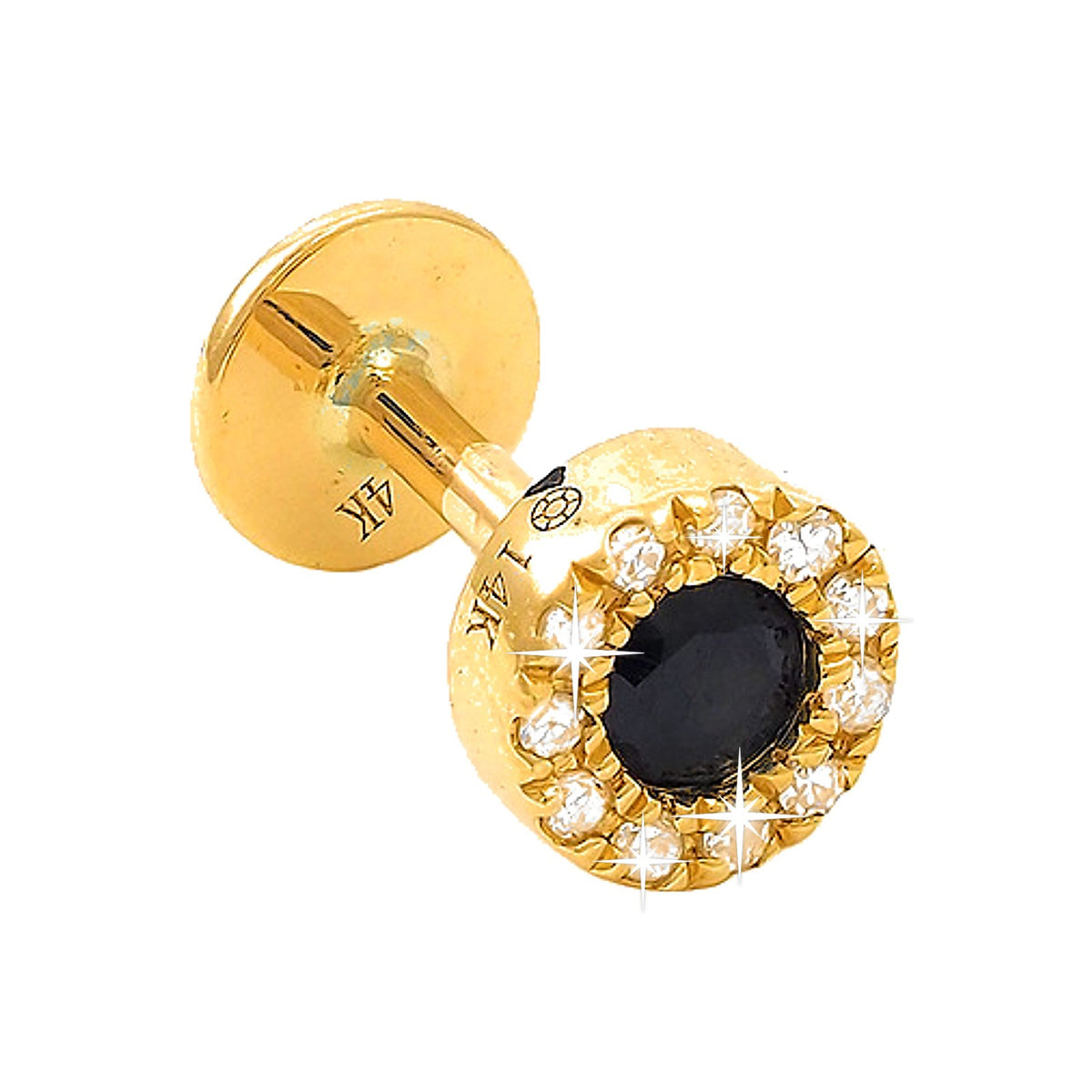 5mm Aretes de Dama Oro 14k Redondos con Zafiro y Diamantes Naturales