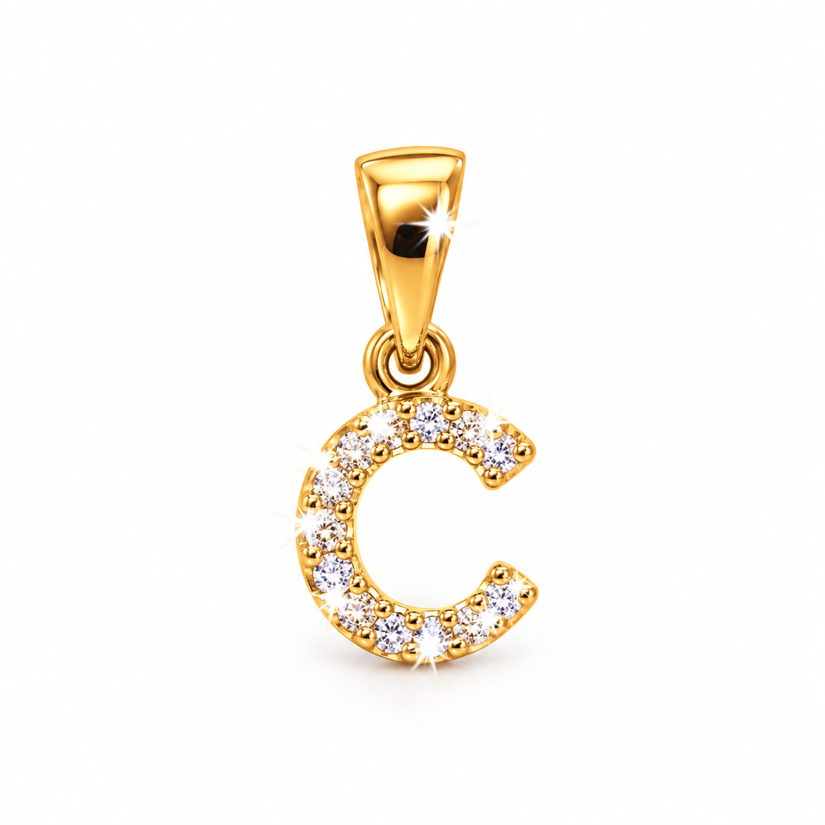 6x1mm Dije Letra C Oro 10k con Circonios