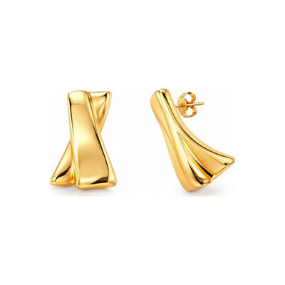 25mm Aretes de Dama Oro 14k Lazo Cruzado Liso