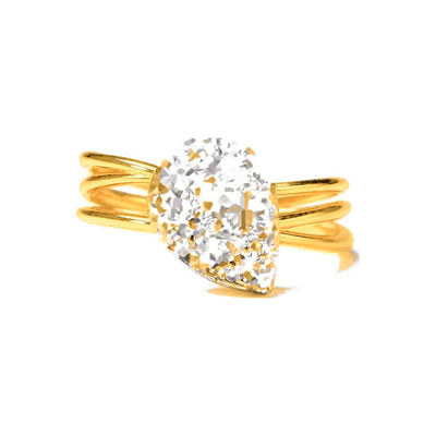 Anillo de Dama Oro 14k Triple Banda Pera Pave