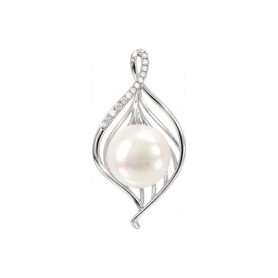 Dije Perla Enjaulada Oro Blanco 14k con Diamantes Naturales