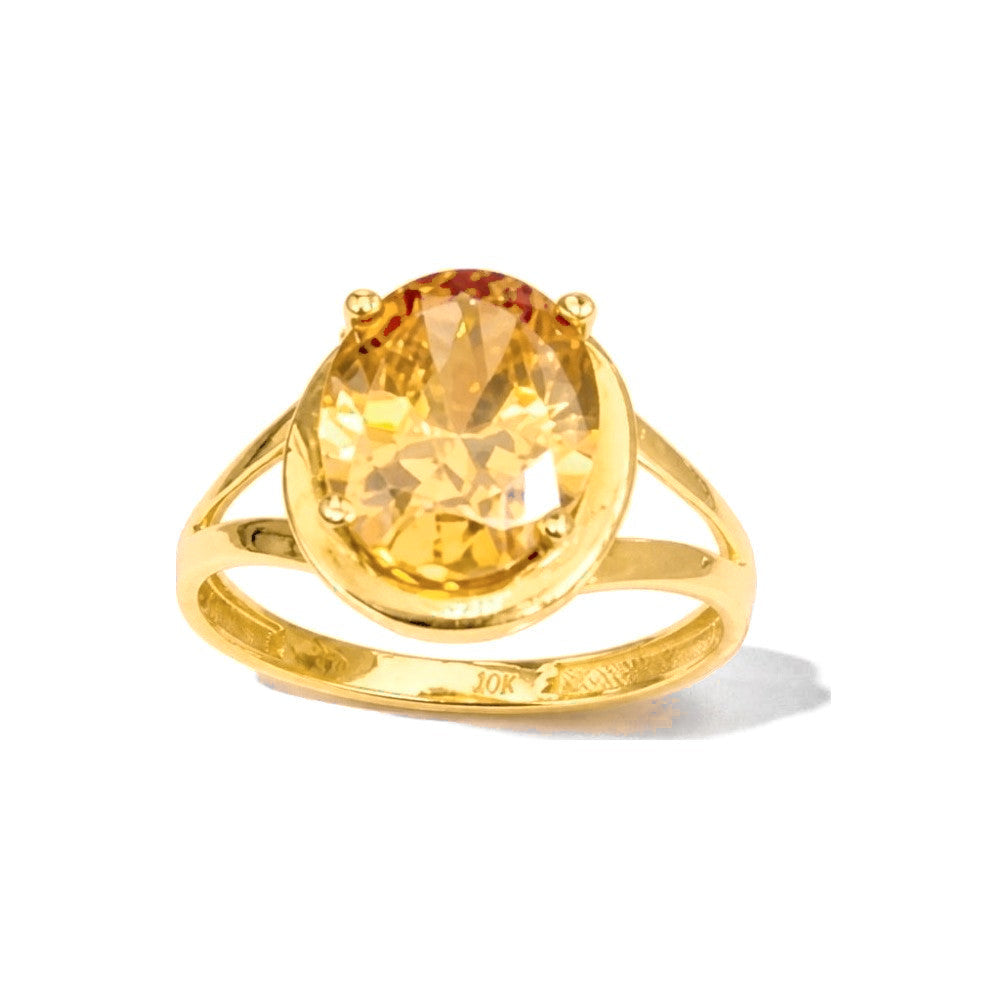 Anillo de Dama Oro 10k Circonia Naranja Ovalada