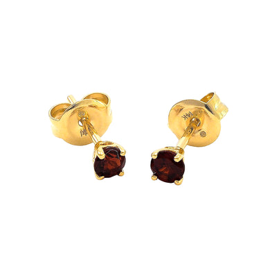 3mm Aretes de Dama Oro 14k Topos Redondos con Granate