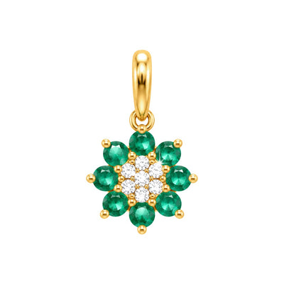 Dije Flor de Esmeraldas con Diamantes Naturales Oro 14k