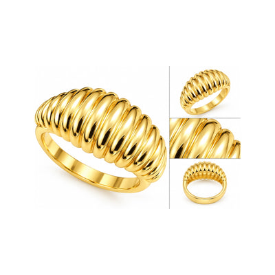 Anillo de Dama Oro 14k Croissant Acanalado