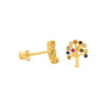 Aretes de Dama Oro 14k Árbol de la Vida Circonios Multicolor