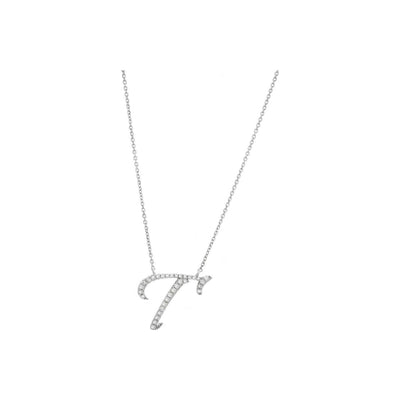 16mm Collar Oro Blanco 14k Inicial Pavé con Diamantes Naturales