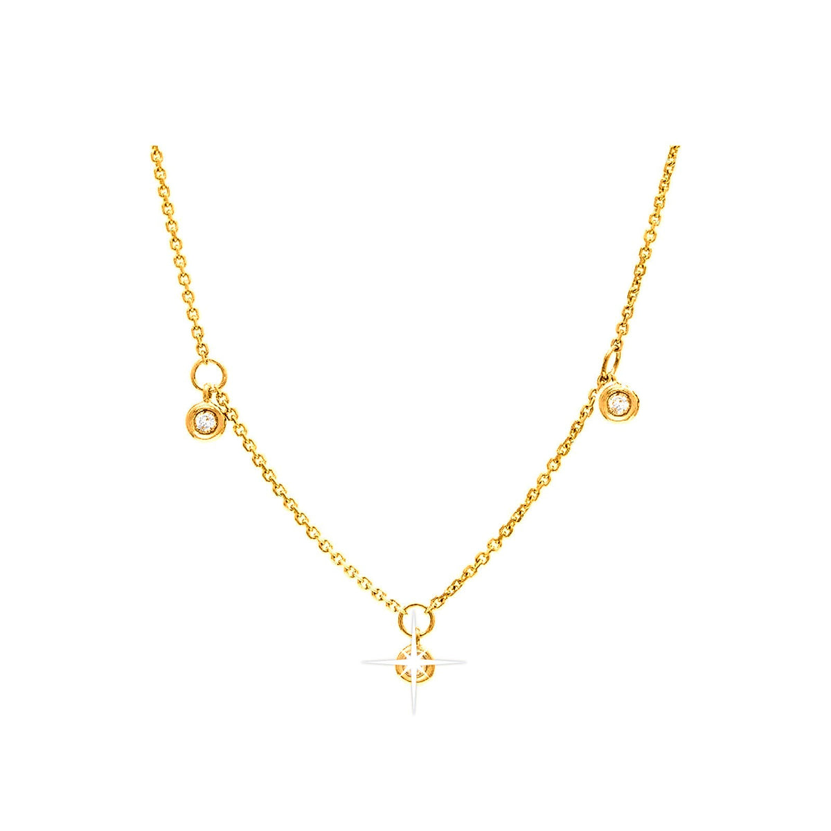 Collar Oro 14k Tres Piedras con Diamantes Naturales