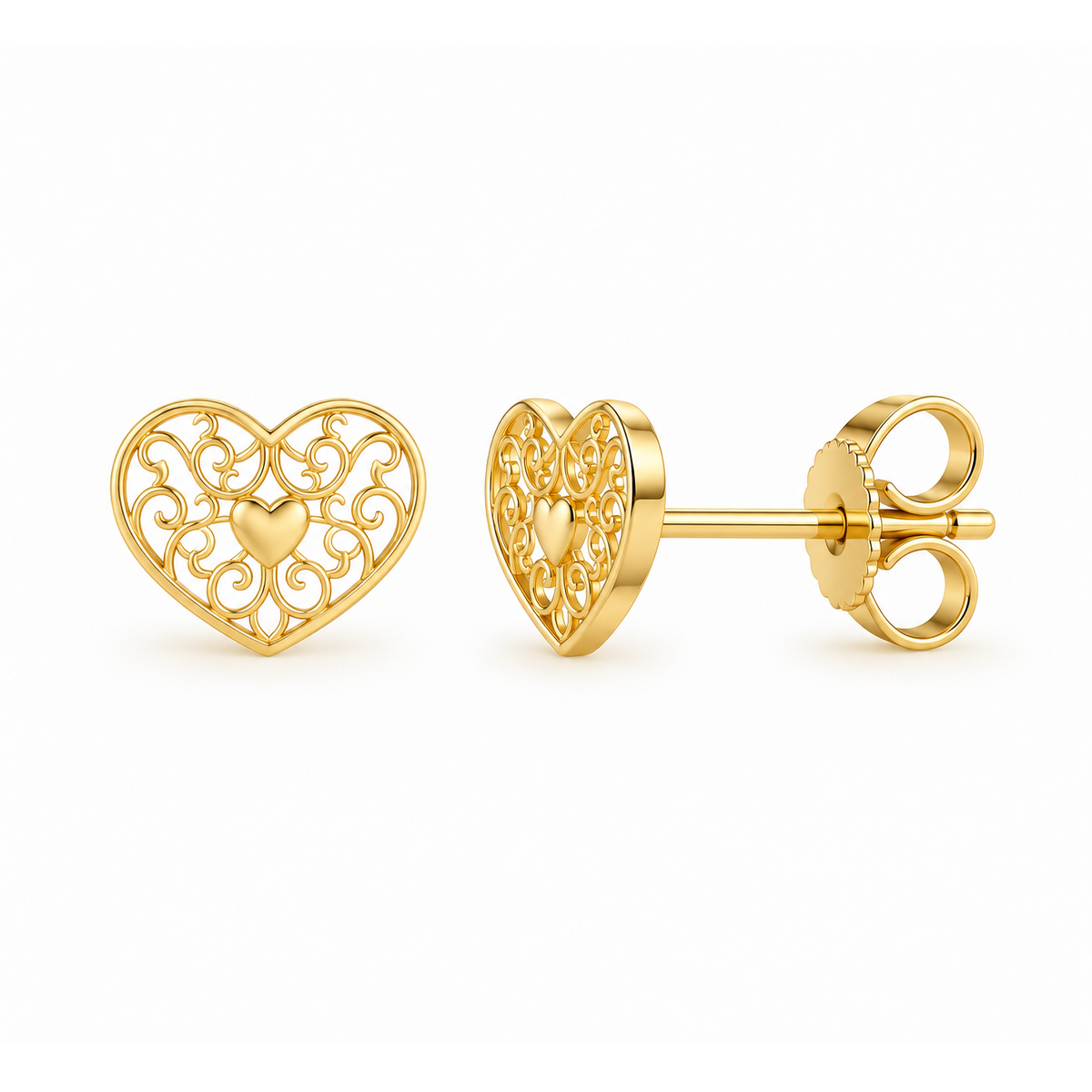Aretes de Dama Oro 14k Corazón Calado Filigrana