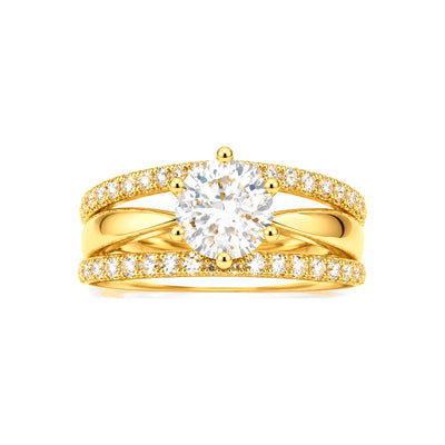 Anillo de Matrimonio Dama Oro 14k Solitario Cruzado Pave