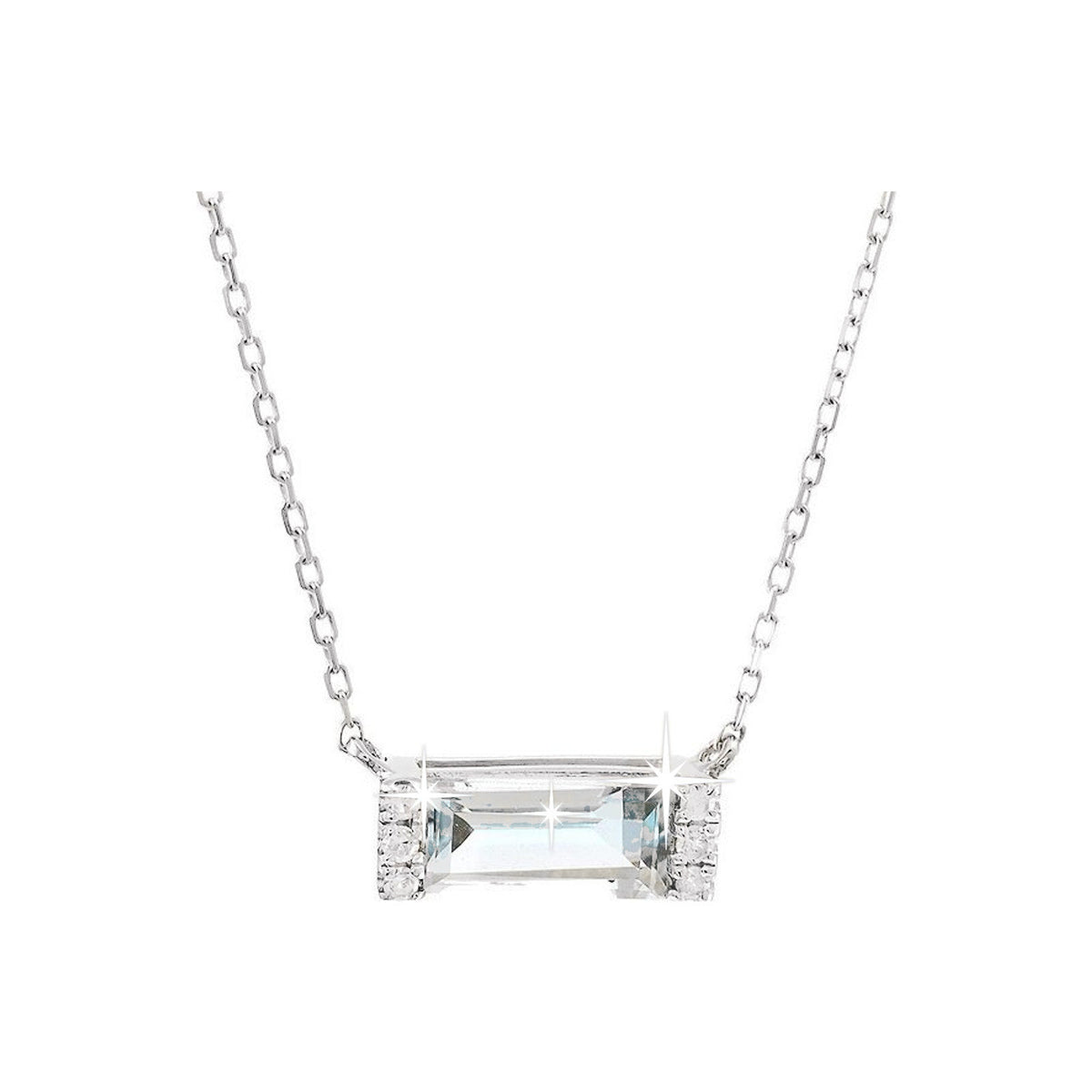 9x3.5mm Collar Oro Blanco 14k Barra con Topacio Azul Cielo y Diamantes Naturales