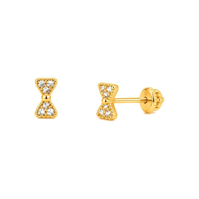 Aretes para Bebé Oro 14k Moño con Circonios Pavé