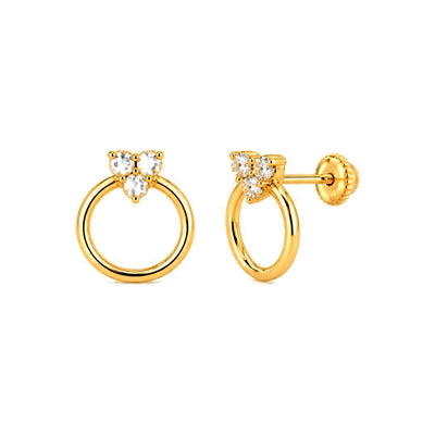 Aretes de Dama Oro 14k Aro con Racimo de Circonios