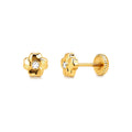 Aretes para Bebé Oro 14k Flor Lisa con Circonio en Bezel y Tornillo